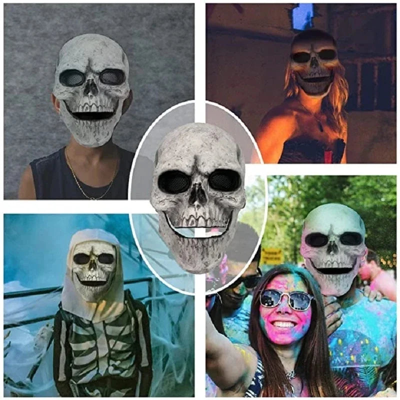Halloween Mask Full Head Skull Mask Moveable Mouth Jaw Horror Helmet Skeleton Headgear Party Festival Costume Decorations