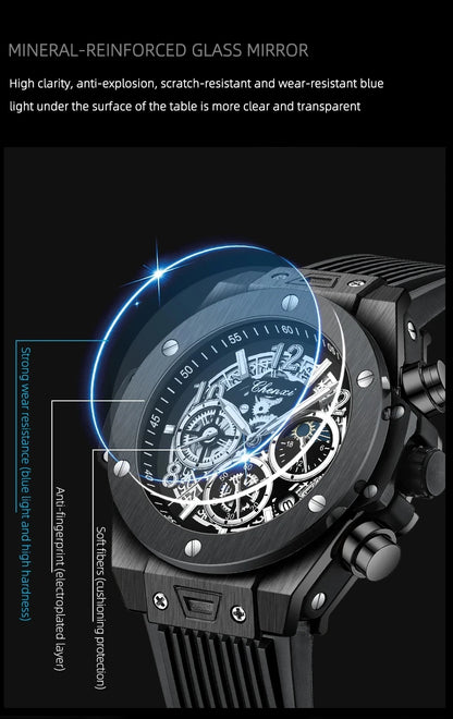 CHENXI Fashion Silicone Chronograph Watch Men Multifunctional Cool Luminous Quartz Starry Lunar Phases Timing Sport Wristwatches