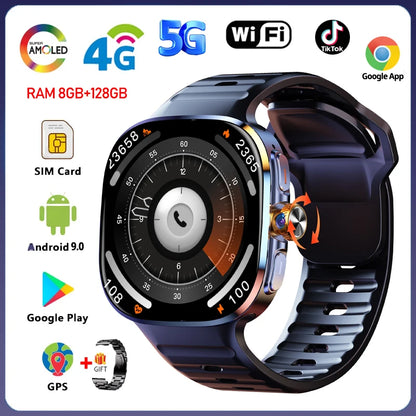 5G/4G All-Network Smart Watch 2.4 inch AMOLED 2100mah Battery 8GB+128GB RAM 1000W Camera GPS WIFI Google APP Download Smartwatch