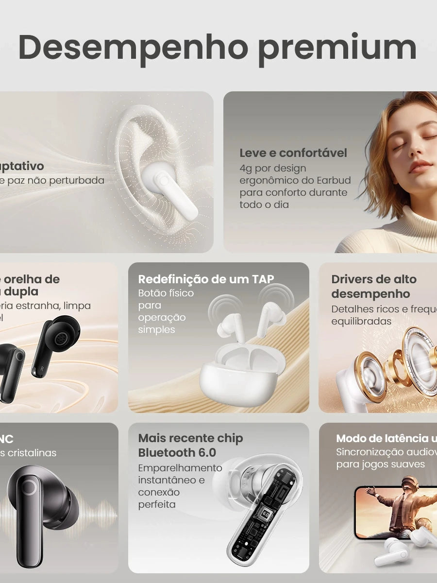 HAYLOU HQ5 ANC Wireless Earphones Bluetooth 6.0 Noise Cancellation Headphones Fast Charge Earbuds 4 Mic Sports Headset