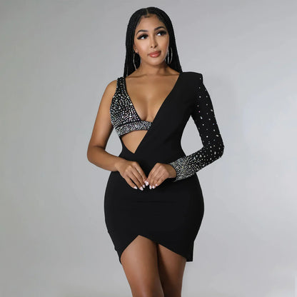 Fashionable Sexy Spaghetti Strap Rhinestone Embellished Cross-Border Summer Dress European American Style