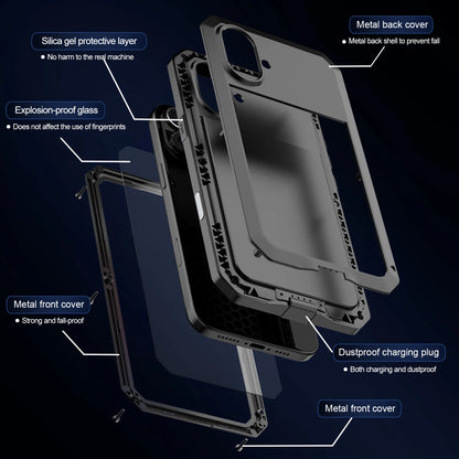 Shockproof Metal Glass Case for iPhone 17 16 15 14 Plus 13 12 11 Pro Max XR Xs Max SE 8 7 Heavy Duty Anti-slip Anti-Abrasion