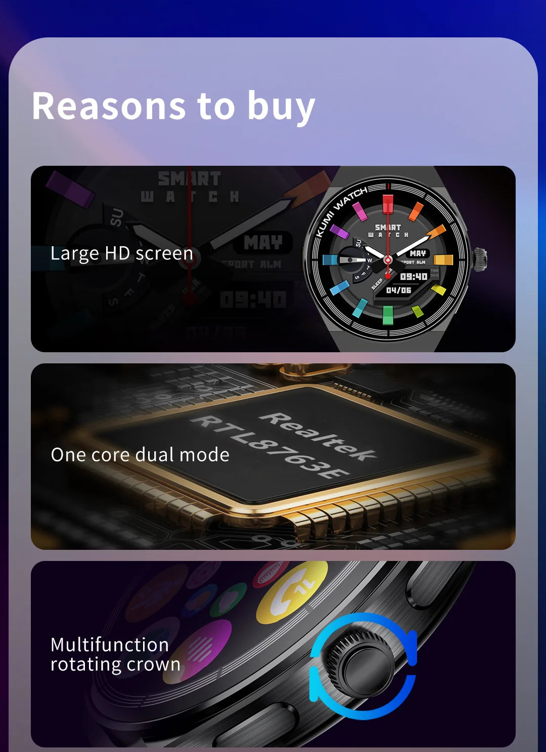 KUMI GT5 Max Smartwatch 1.39inch IPS Full Screen Men Women Bluetooth Call 100+ Sport Heart Rate Tracker IP68Waterproof