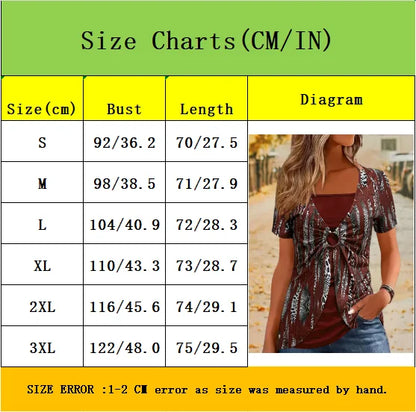 Elegant Square Neck Women's Short Sleeve T-Shirt - Ethnic Leopard Print False Two-Piece Top | Fashionable Streetwear