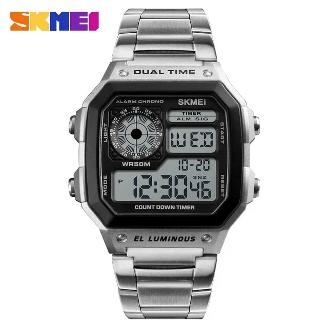 SKMEI 1335 Digital Watch for Men Retro Sports Waterproof Chrono Electronic Mens Wristwatches Stainless Steel Clock Reloj Hombre