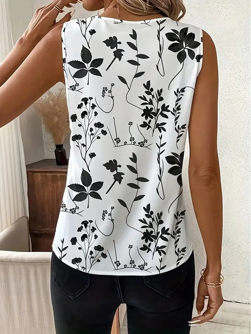 V-neck Vest New Fashion Plant Printed Sleeveless Top Pullover Simple Basic T-shirt