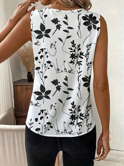 V-neck Vest New Fashion Plant Printed Sleeveless Top Pullover Simple Basic T-shirt