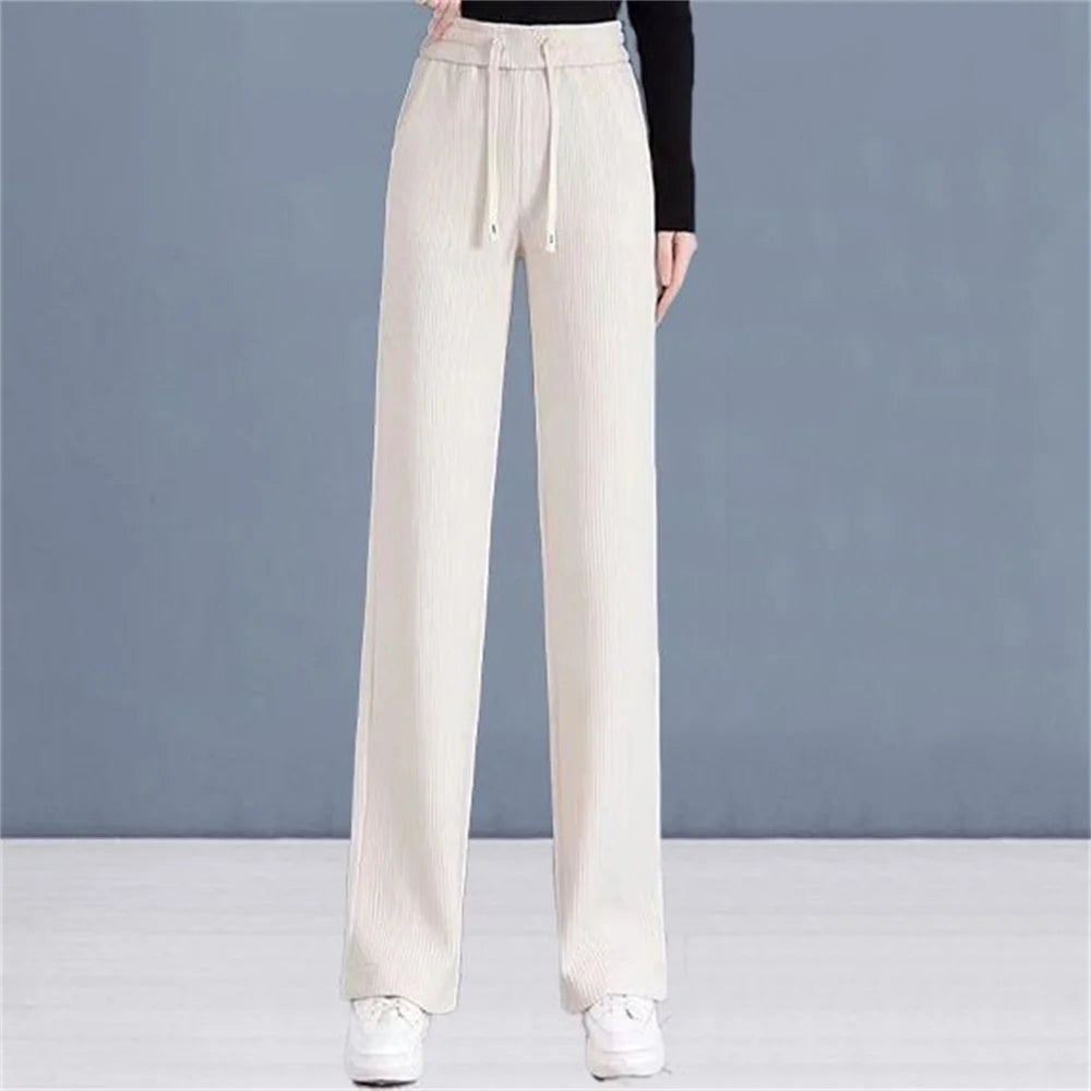 Elastic Waist Loose Casual Wide Leg Corduroy Pants Female Add Velvet Fashion All-match Trousers Women's Clothing
