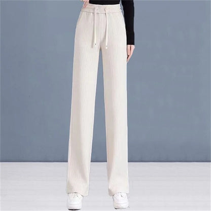 Elastic Waist Loose Casual Wide Leg Corduroy Pants Female Add Velvet Fashion All-match Trousers Women's Clothing
