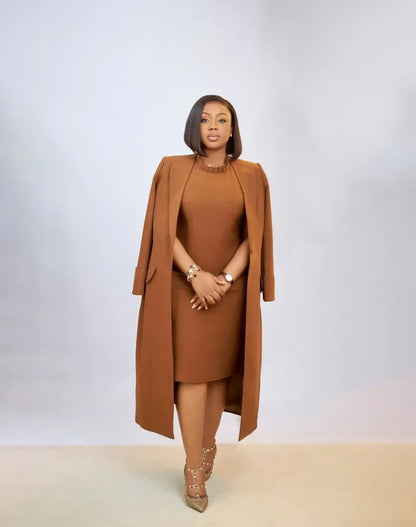 Elegant Office Lady Blazer Two Piece Sets Women Lapel Long Sleeve Coat And Slim Dress Outfit Female Clothing