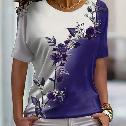 Colorful Rose Flower Print Round Neck Women's T-shirt Summer Versatile And Refreshing Y2K T-shirt