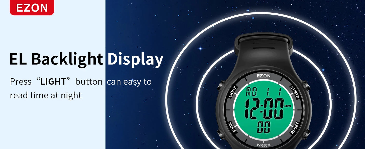 EZON Digital Sports Watch L008D, Waterproof Sports watch with Interval Timer/Chronograph/Lap Timing/Alarm for Men and Women