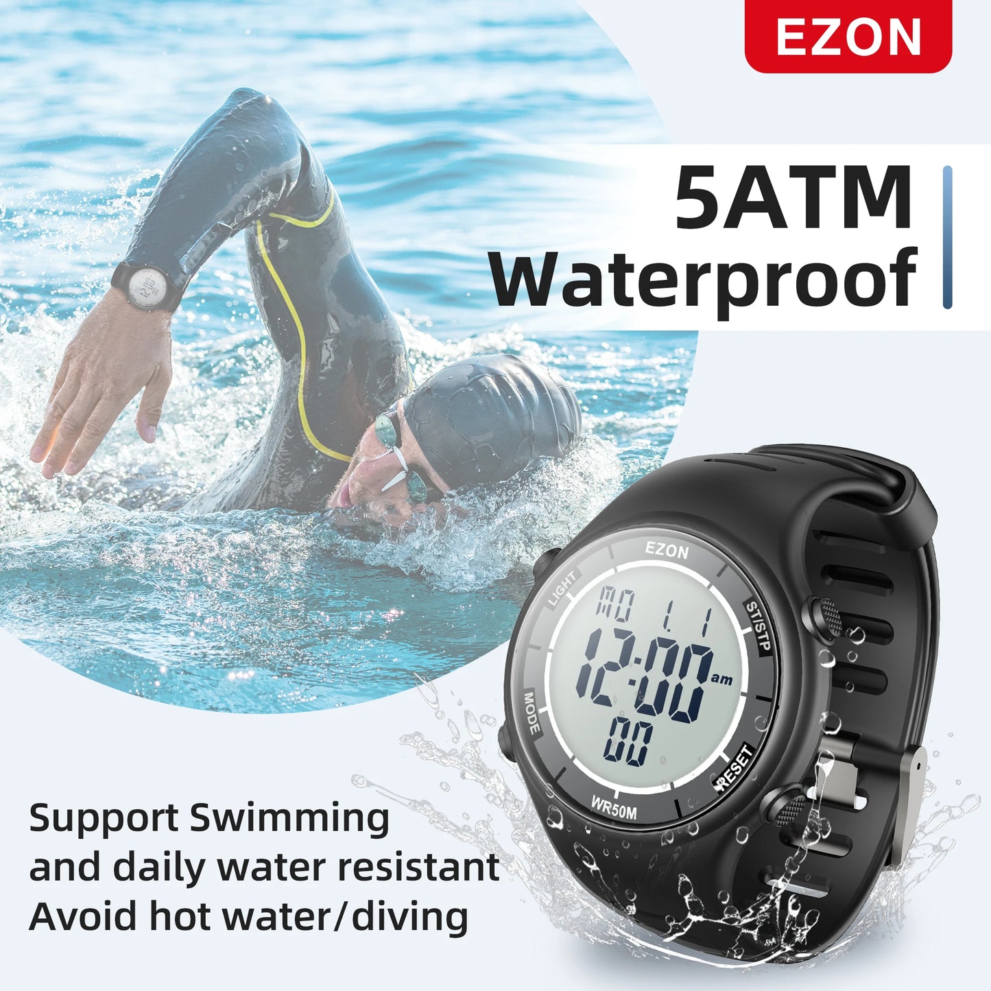 EZON Digital Sports Watch L008D, Waterproof Sports watch with Interval Timer/Chronograph/Lap Timing/Alarm for Men and Women