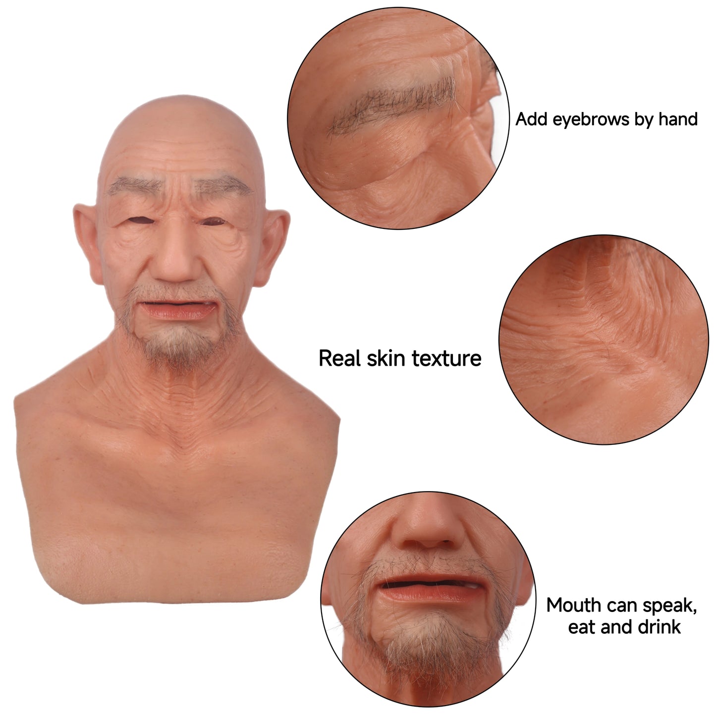 Man Mask Realistic Silicone Full Head Face Mask Party Prop Cosplay Male Hood Headwear for Halloween Cosplay