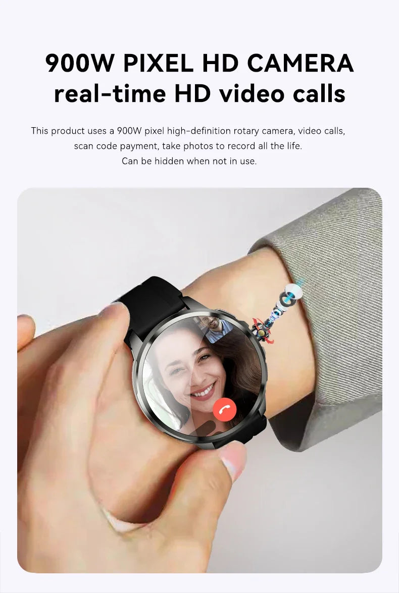 Full Network GPS WIFI Smart Watch Men 8GB+128GB RAM 1.95 inch AMOLED Screen 900W Camera Google APPS Smartwatch Android 9.0