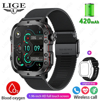 LIGE Outdoor Smart Watch Men 2.01" Screen 3AT Waterproof Watches Bluetooth Call Ai Voice Sport Smartwatch For Android Xiaomi IOS