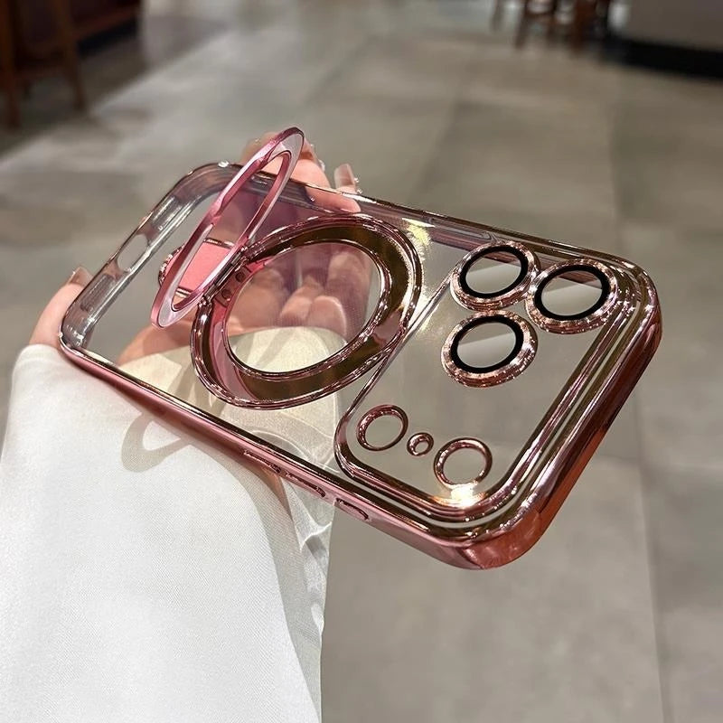 Iphone 17 Air Case Plating Magsafe Magnetic Bracket Case for iPhone 17 16 Pro 13 12 Max 15 14 16 Plus 17PRO Transparent Cove