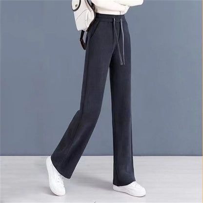 Elastic Waist Loose Casual Wide Leg Corduroy Pants Female Add Velvet Fashion All-match Trousers Women's Clothing