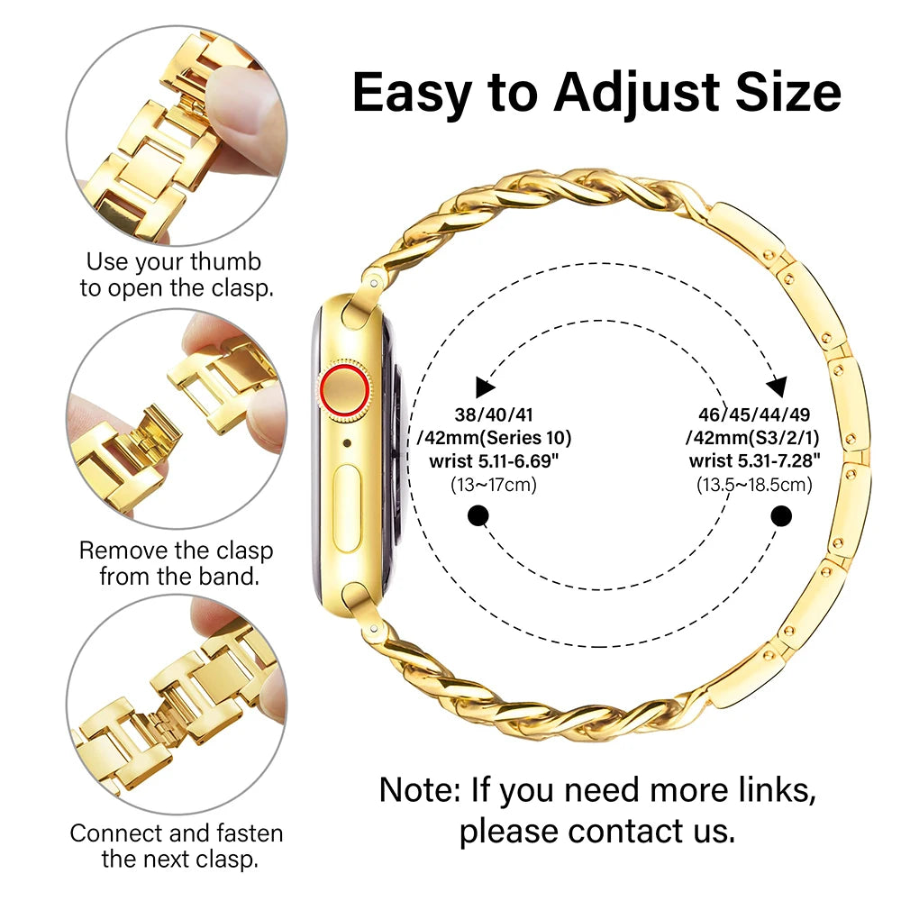 Metal Chain Link Compatible For Apple Watch Band Series Women Men Classic Watch Strap Replacement Accessories Smartwatch Bands