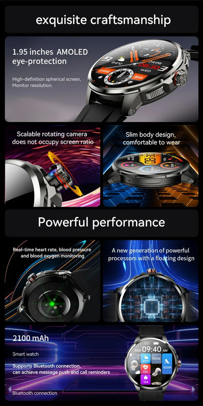 Full Network GPS WIFI Smart Watch Men 8GB+128GB RAM 1.95 inch AMOLED Screen 900W Camera Google APPS Smartwatch Android 9.0