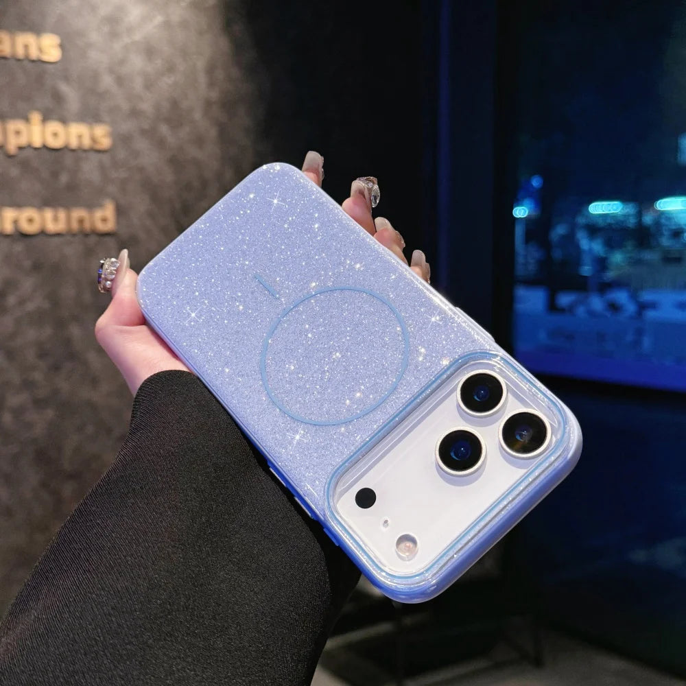 Luxury Glitter Bling Ultra Thin Phone Case For iPhone 17 16 15 14 Plus 17 Pro Max Magsafe Wireless Charge Shockproof Hard Cover