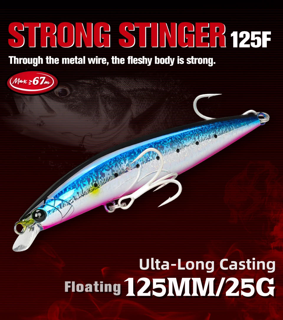 Ultra Long Casting Floating Minnow 125mm 25g High Strength Saltwater Seabass Artificial Hard Baits