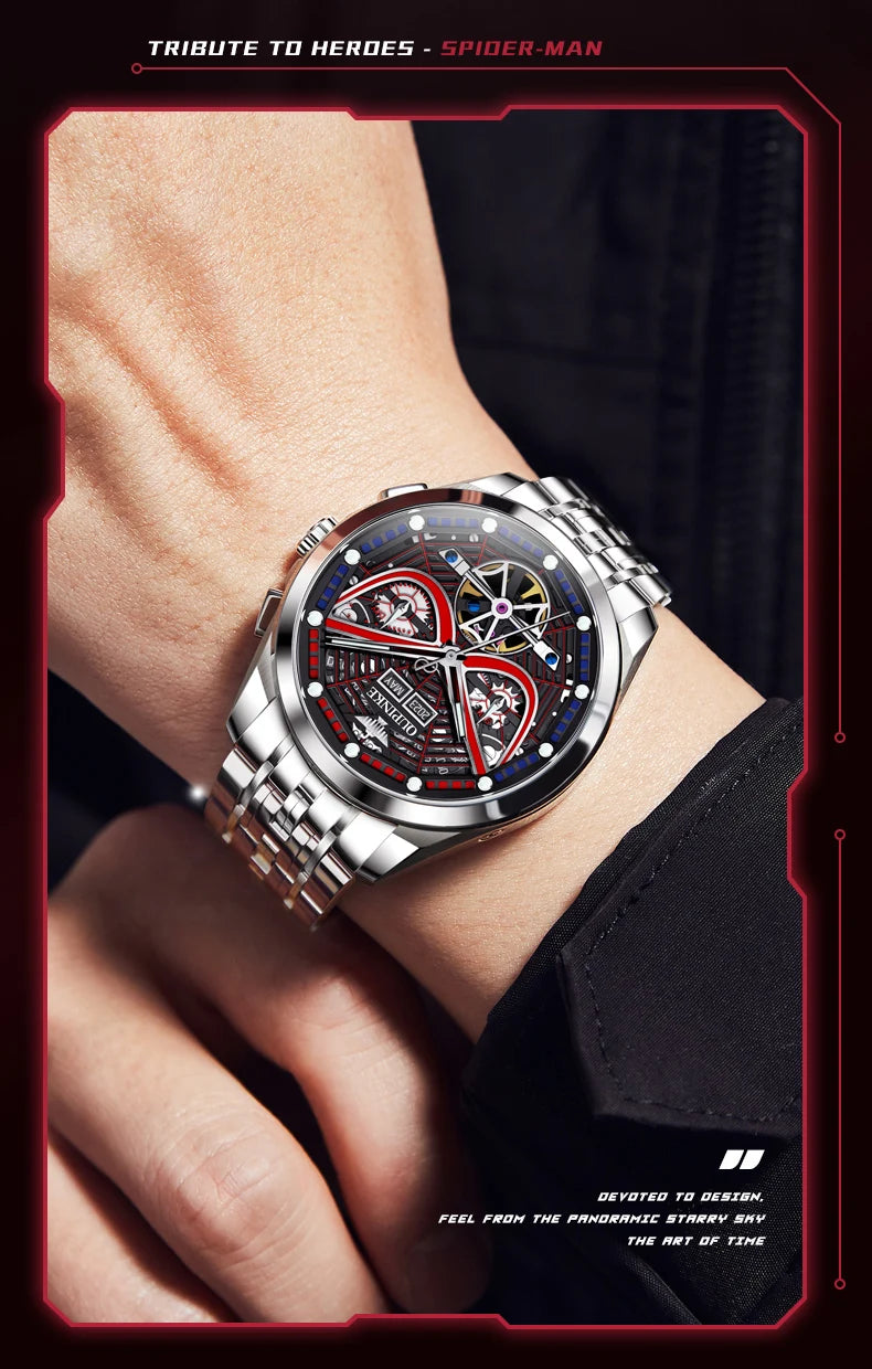 OUPINKE 3250 Original Men's Watch Deep Waterproof 3D Skeleton Stainless steel Automatic Mechanical Wristwatch Men Official Watch