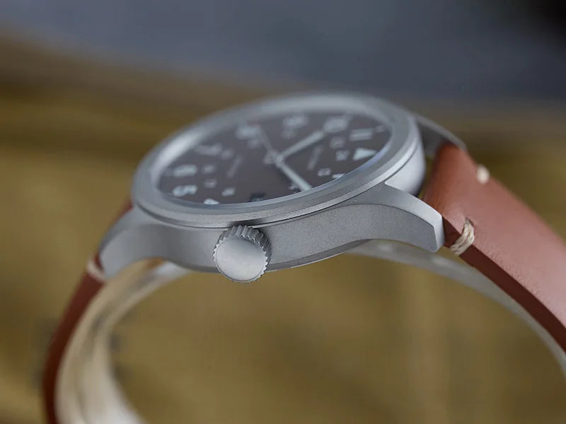 Baltany Men Quartz Field Watch S2082 10-Year Life Battery Luminous Leather Sapphire Stainless Steel Date Retro Military Watches