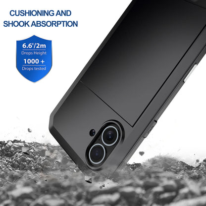 Shockproof Metal Glass Case for iPhone 17 16 15 14 Plus 13 12 11 Pro Max XR Xs Max SE 8 7 Heavy Duty Anti-slip Anti-Abrasion
