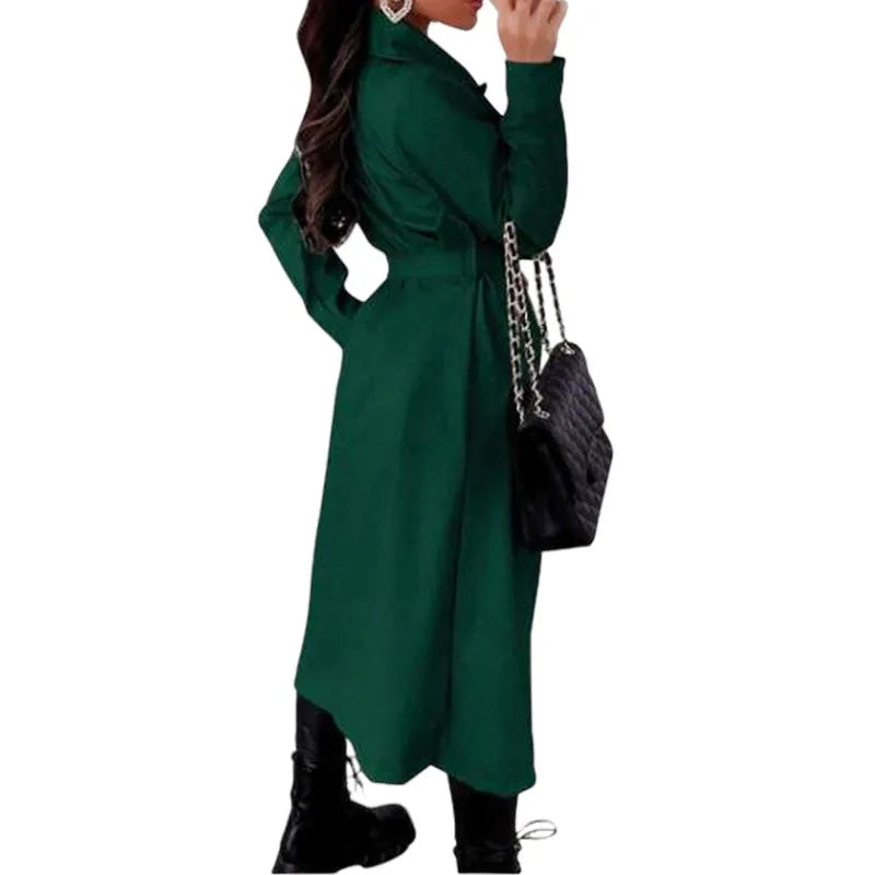 Women's Wool Blends Coats Double Breasted Thin Women's Trench Coat Casual Winbreaker With Belt Trench for Ladies