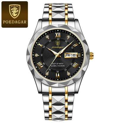 POEDAGAR Business Luxury Men's Watches Waterproof Stainless Steel Luminous Man Wristwatch Date Week Sport Men Quartz Watch Reloj
