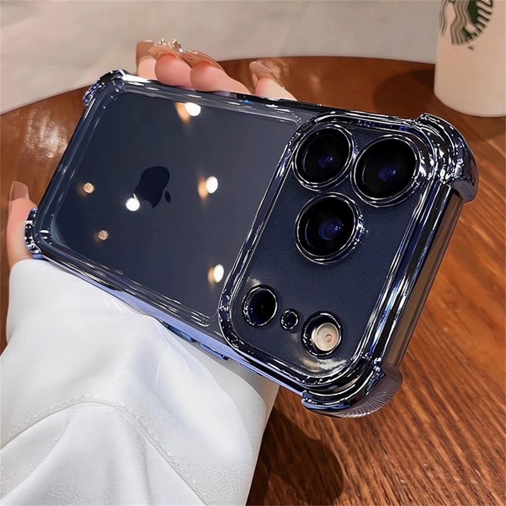 For iPhone 17 Pro Max 16 15 Plus 14 13 12 Transparent Electroplated Case Full Lens Protection Bumper Shockproof Plating Cover