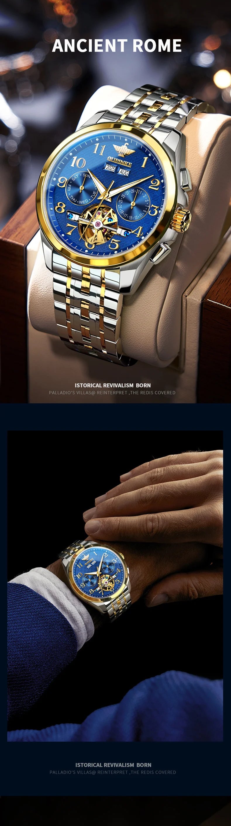 OUPINKE 3263 Mens Watch Luxury Flywheel Automatic Mechanical Watch﻿ 50M Waterproof Luminous Tungsten Steel Brand Watches New