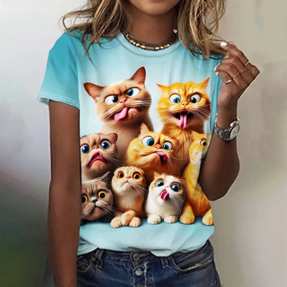 T Shirt Cartoon Animal Print T Shirt Casual O-Neck Short Sleeve Streer Female Summer Loose Tee Tops Y2k Clothing Camisa