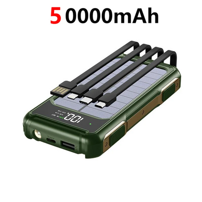 200000mAh Large Capacity Solar Power Bank 4 in 1 Built in Cable  Fast Charging Digital Display Battery LED Light For iPhone NEW