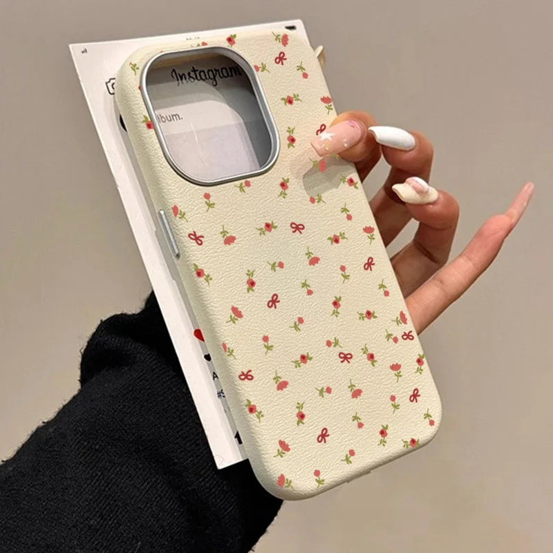 Retro Fashion Floral Leather Pattern Phone Case For iPhone 17 Air 16 15 14 13 12 11 Pro Max 16E 7 8 Plus XS SE2 Shockproof Cover