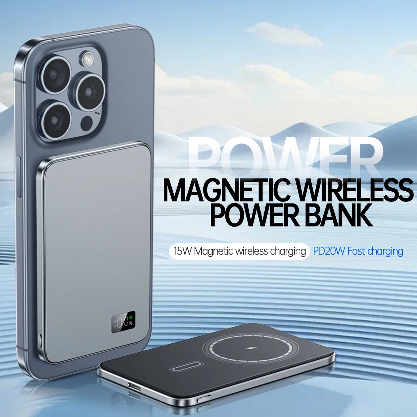 10000mAh Thin Magnetic Wireless Power Bank PD20W Fast Charging Portable External Battery for Magsafe For iPhone Samsung