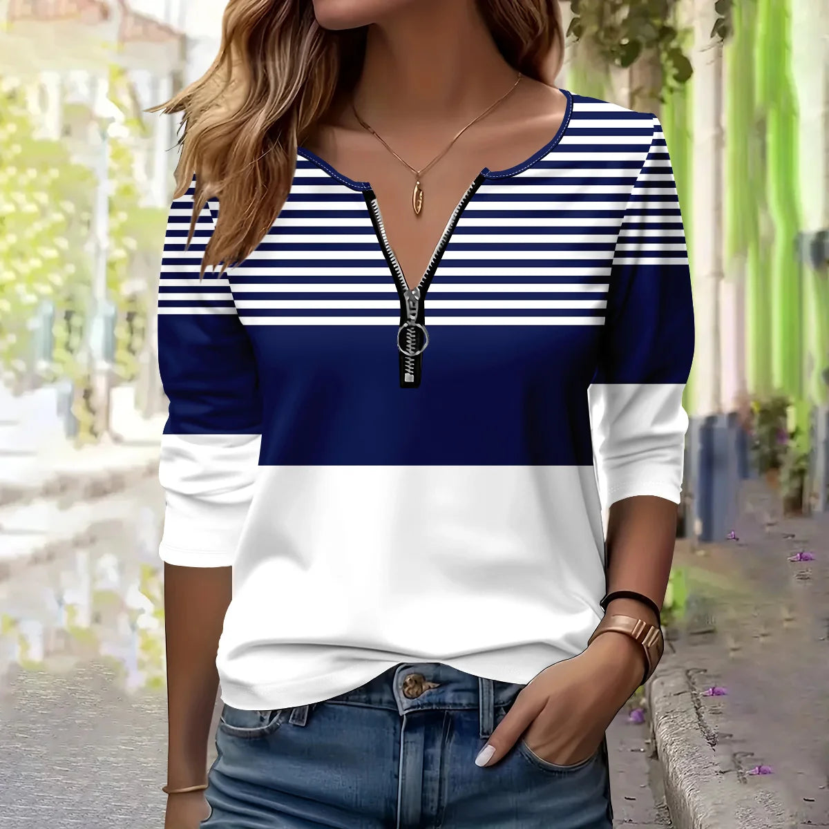 Summer new fashion 2025 women's casual long-sleeved printed T-shirt