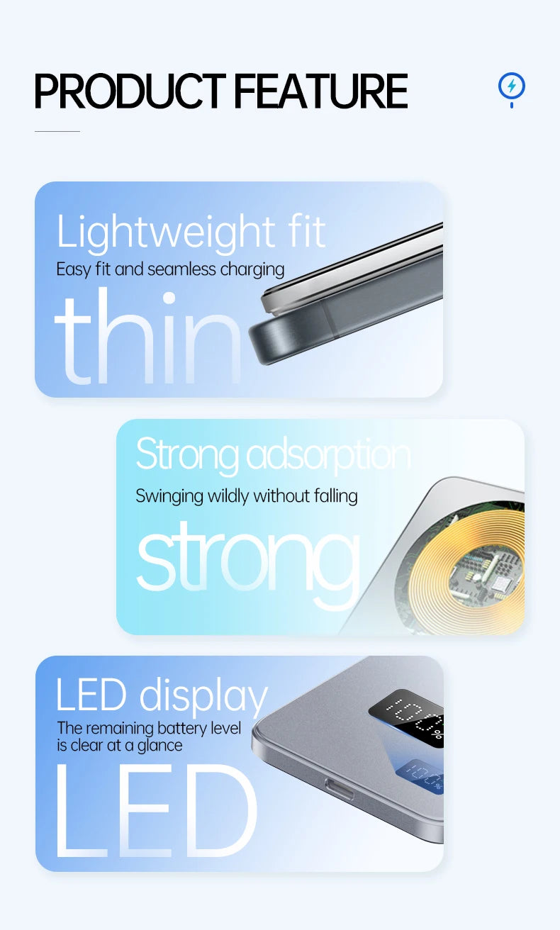 10000mAh Thin Magnetic Wireless Power Bank PD20W Fast Charging Portable External Battery for Magsafe For iPhone Samsung