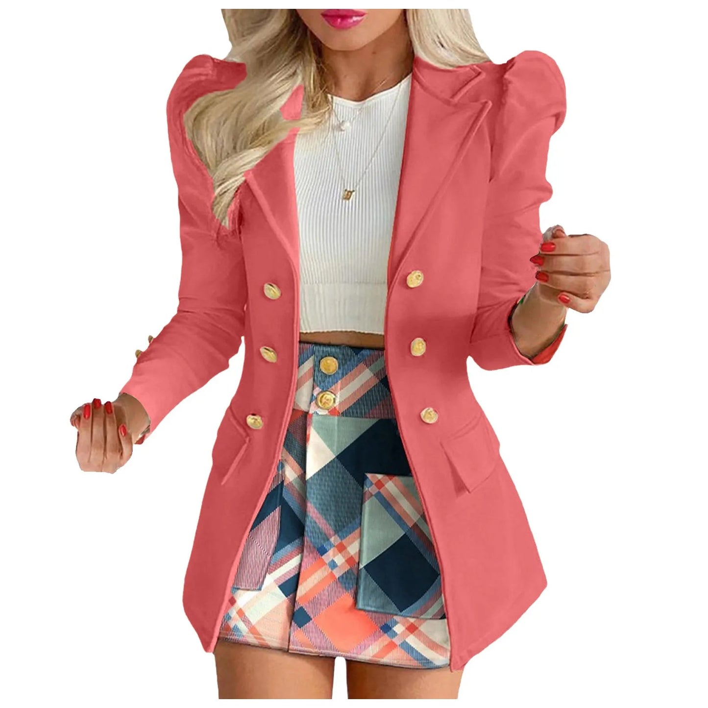 Long Sleeve Two Breasted Skirt Set Solid Color Jacket And Floral Skirt Two Piece Outfit Business Casual Elegant Sets