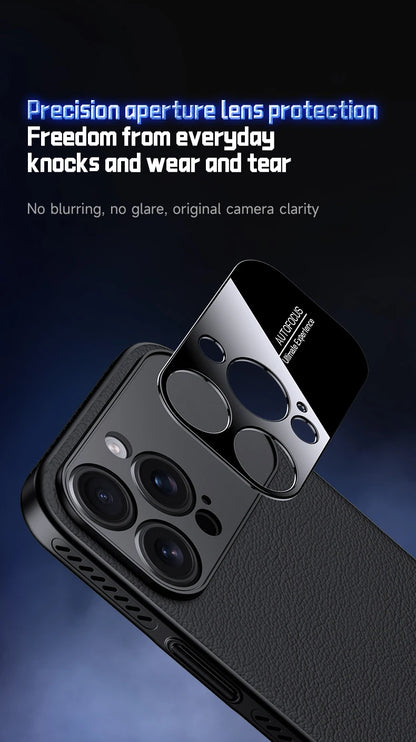 Luxury Ultra Thin Solid Color Leather Heat Dissipation Magsafe Phone Case for iPhone 17 16 15 14 Pro Max Light Grip Bumper Shell