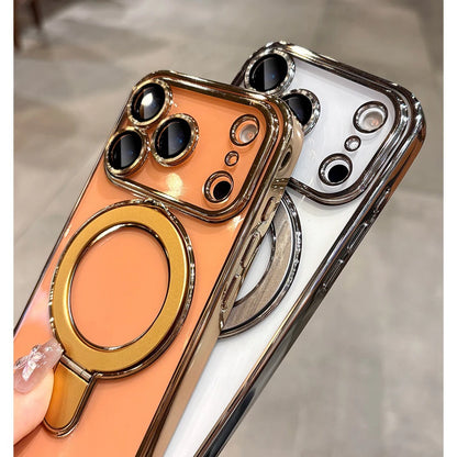 Iphone 17 Air Case Plating Magsafe Magnetic Bracket Case for iPhone 17 16 Pro 13 12 Max 15 14 16 Plus 17PRO Transparent Cove