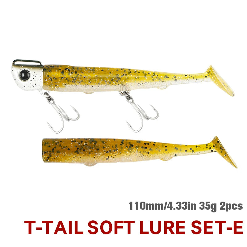 Jig Head Soft Fishing Lure 110mm 35g Long Casting Sea Bass Flounder Soft Body Swimbait Set With Saltwater Treble Hook
