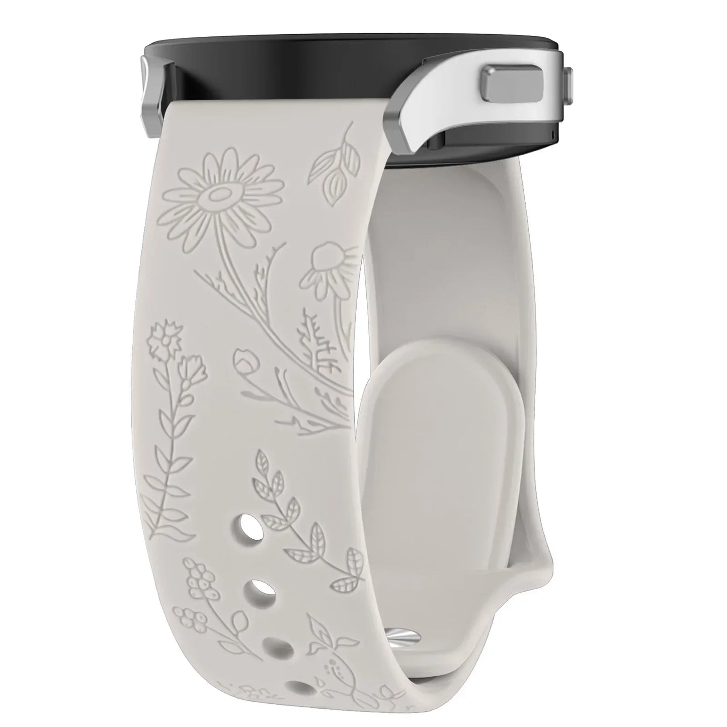 Floral Engraved Band for For Samsung Galaxy Watch 6/5/4/Active 2/5 Pro 45mm 40mm 44mm/Watch 6 4 Classic/Watch 3 41mm Strap