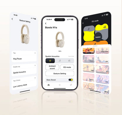 Baseus Bowie H1s Wireless Headphones Bluetooth 5.4 Noise Canceling 46dB Over Ear Headset Hi-Res Spatial Audio Earphone 120H Time