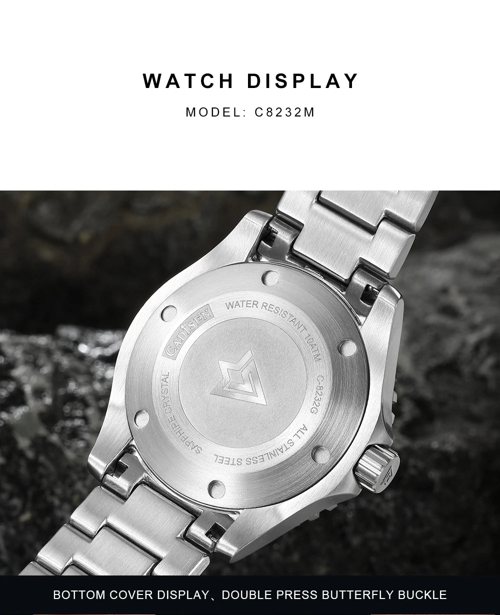 CADISEN AQUA DIVER Brand Luxury Men Watches Automatic Watch Japan NH35A 100M Waterproof Luminous Mechanical Wristwatch