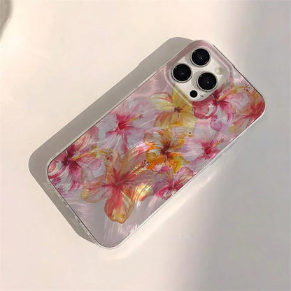 Shiny Phone Case For iPhone 17 16 15 14 13 12 11 Pro Max 16E 14 Plus 17 Air CWatercolor Hibiscus Flower Pattern Hard Cover