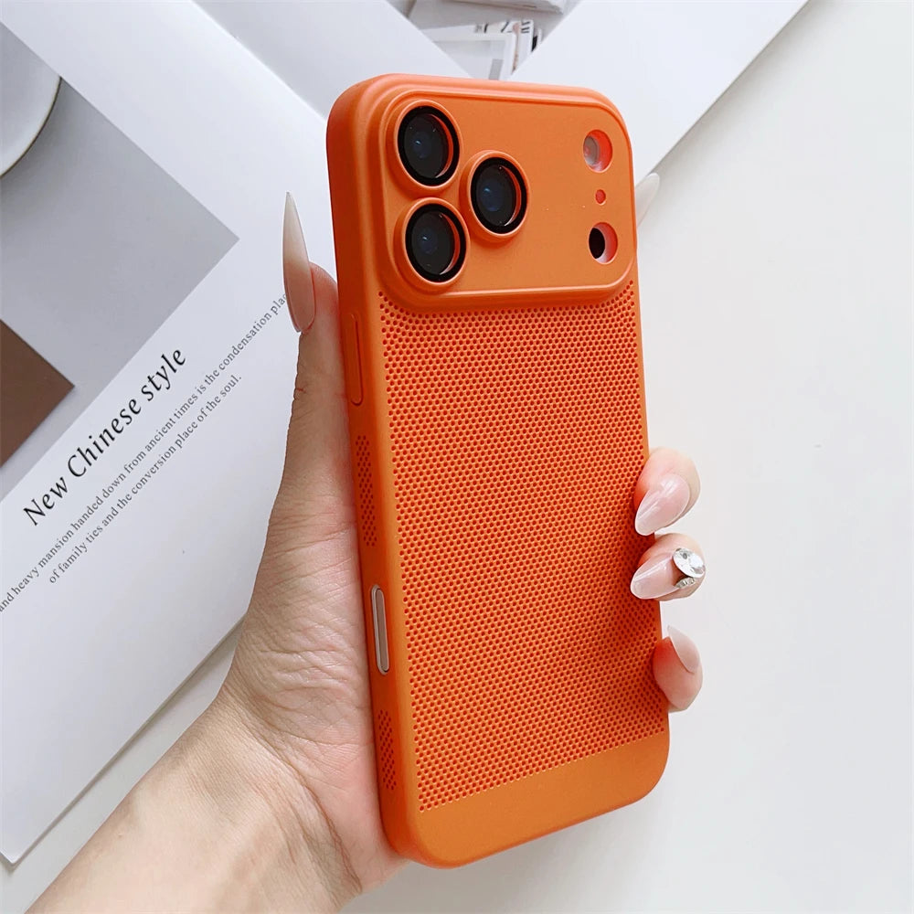 Thin Cooling Heat Dissipation Phone Case For iPhone 17 16 15 14 13 12 11 Pro Max Plus Breathable Hard Back Solid Color Cover