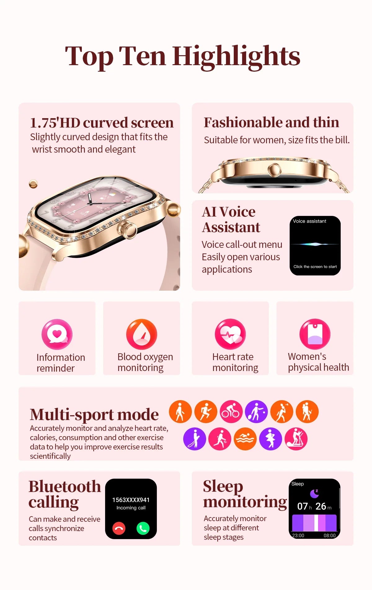 Xiaomi 1.75' AMOLED Smartwatch Women Men Bluetooth Call IP68 Waterproof Weather Menu Heart Rate Step Fitness Sports Smart Watch