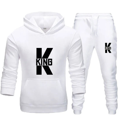 Fashion Lover Couple Clothing Sportwear Set KING QUEEN Printed Hooded Clothes 2PCS Set Women Hoodie and Pants Suit Hoodies